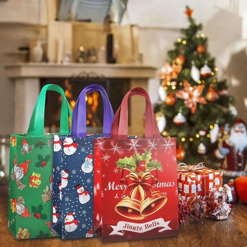 YANGTE 24 Pack 10" Christmas Gift Bags Medium Size, Reusable Non-Woven Christmas Tote Bags with Handles, Perfect for Xmas Gift Wrap/Party Favor Supplies, 10.2" × 8.2" × 3.9" - Image 4